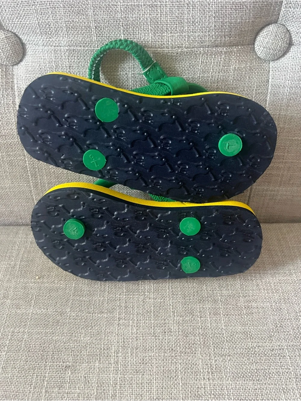 Polo Ralph Lauren Green/Yellow summer luxury logo Toddler Thong Sandals, kids 7